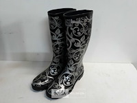 1 x rubberen laarzen 37 zwart bloemenprint chuva - afbeelding 1 van  3