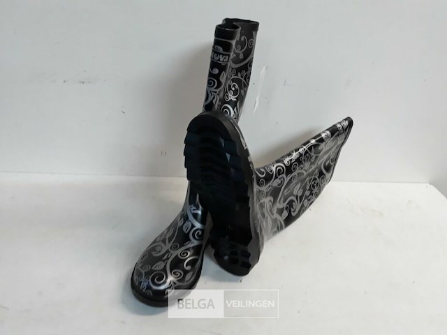 1 x rubberen laarzen 38 zwart bloemenprint chuva - afbeelding 3 van  3
