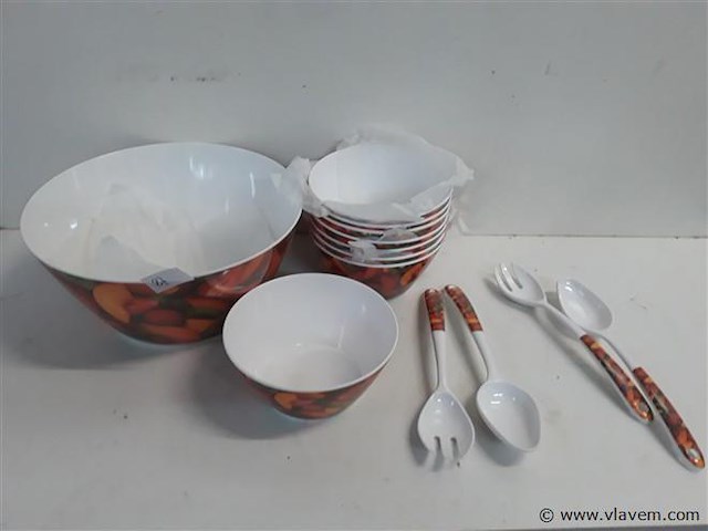 1 x saladekom + 8 kommetjes - afbeelding 1 van  2