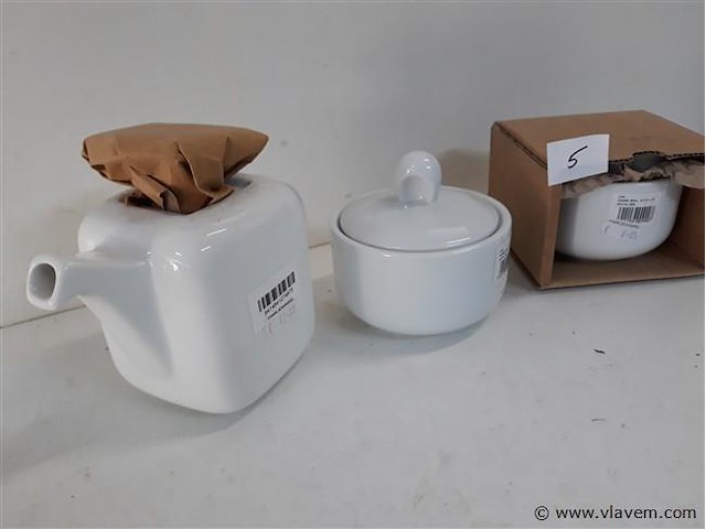1 x theepot + 2 x suikerpot hotel porselein - afbeelding 2 van  2