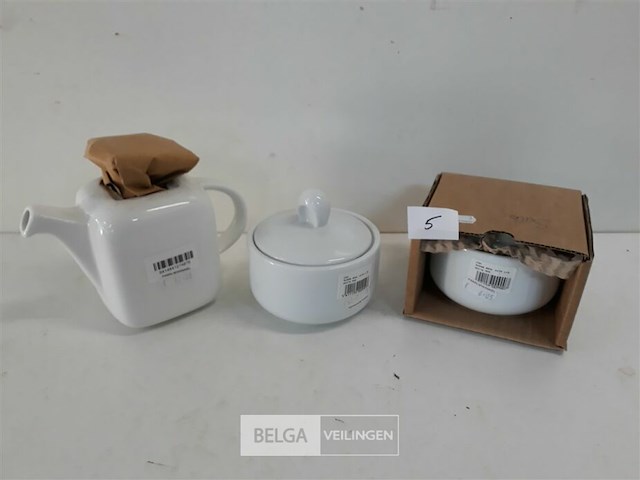 1 x theepot + 2 x suikerpot hotel porselein - afbeelding 2 van  3