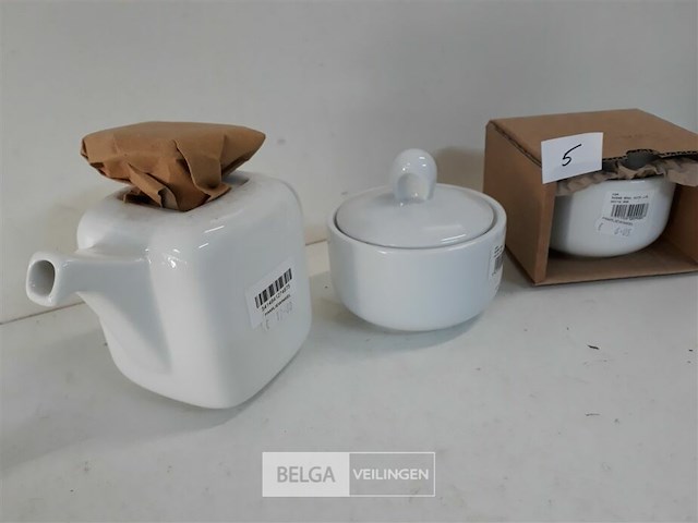 1 x theepot + 2 x suikerpot hotel porselein - afbeelding 3 van  3