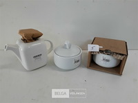 1 x theepot + 2 x suikerpot hotel porselein - afbeelding 2 van  3