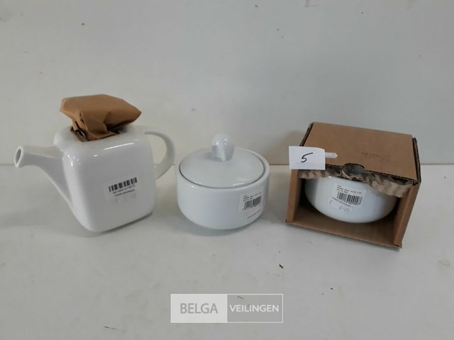 1 x theepot + 2 x suikerpot hotel porselein - afbeelding 1 van  3