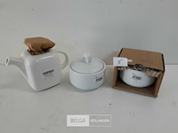 1 x theepot + 2 x suikerpot hotel porselein - afbeelding 1 van  3