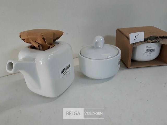 1 x theepot + 2 x suikerpot hotel porselein - afbeelding 3 van  3