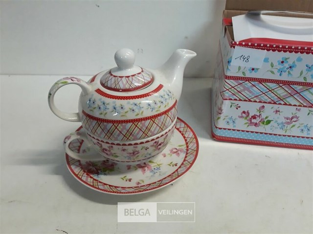 1 x theepot met kop en onderbord - afbeelding 1 van  3