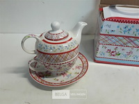 1 x theepot met kop en onderbord - afbeelding 2 van  3