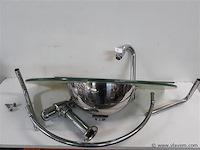 1 x wasbak inox glazen blad chrome sifon + kraan showmodel - afbeelding 1 van  2