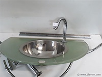 1 x wasbak inox glazen blad chrome sifon + kraan showmodel - afbeelding 2 van  2