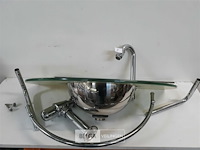 1 x wasbak inox glazen blad chrome sifon + kraan showmodel - afbeelding 2 van  3
