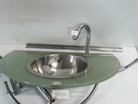 1 x wasbak inox glazen blad chrome sifon + kraan showmodel - afbeelding 3 van  3