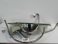 1 x wasbak inox glazen blad chrome sifon + kraan showmodel - afbeelding 2 van  3