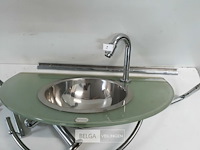 1 x wasbak inox glazen blad chrome sifon + kraan showmodel - afbeelding 3 van  3