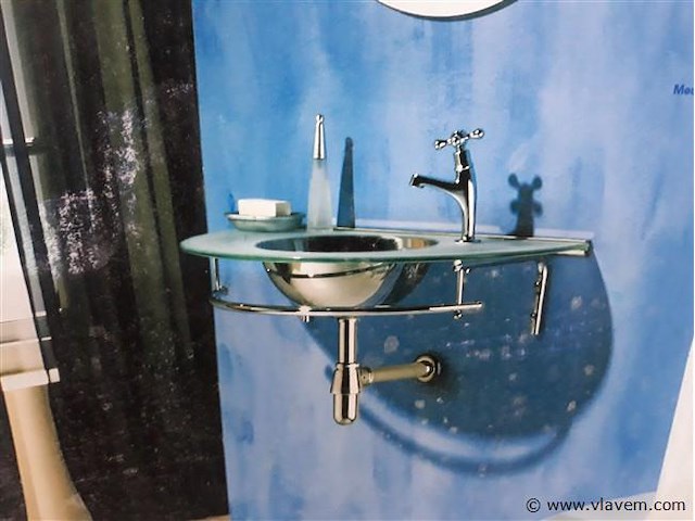 1 x wasbak inox glazen blad chrome sifon - afbeelding 2 van  2