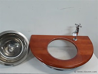 1 x wasbak inox houten blad met kraan showmodel - afbeelding 1 van  2