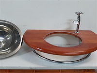 1 x wasbak inox houten blad met kraan showmodel - afbeelding 2 van  2