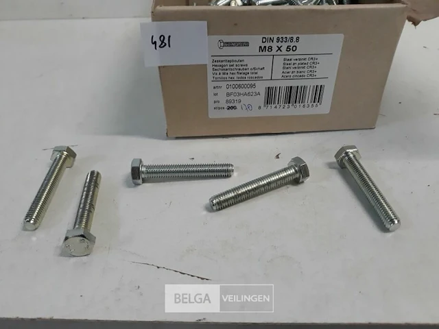1 x zeskant tapbout verzinkt 8,8 m8 x 50 170 stuks - afbeelding 3 van  3