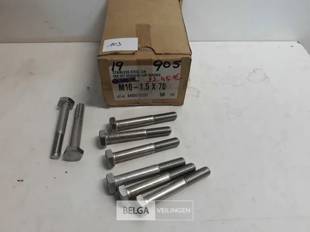 1 x zeskantbout inox m10x70 50 stuks - afbeelding 1 van  3
