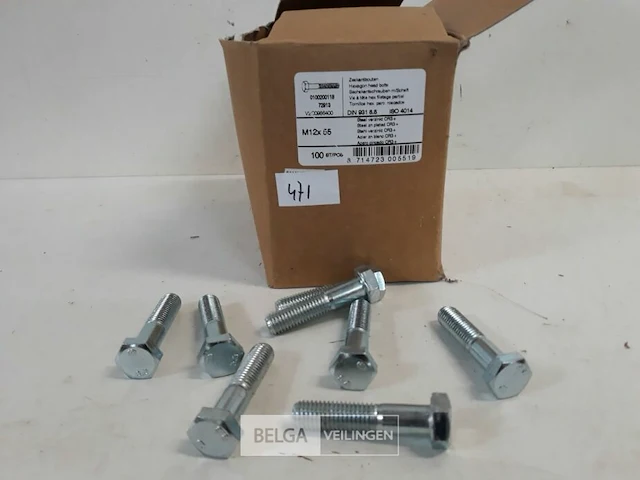 1 x zeskantbout verzinkt 8,8 m12x65 100 stuks - afbeelding 3 van  3