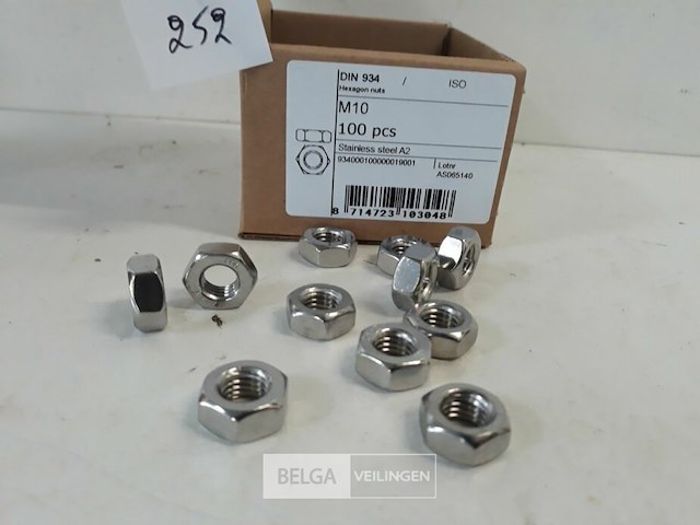 1 x zeskantmoer inox a2 m 10 100 stuks - afbeelding 3 van  3