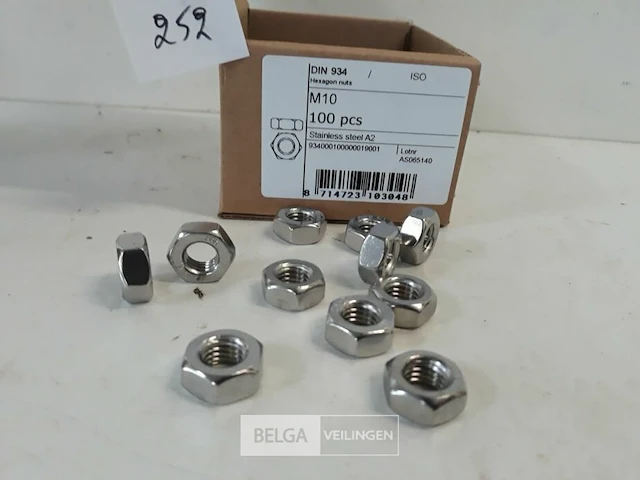 1 x zeskantmoer inox a2 m 10 100 stuks - afbeelding 3 van  3