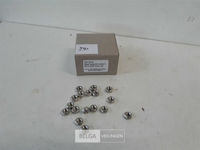 1 x zeskantmoer inox a2 m 6 200 stuks - afbeelding 1 van  3