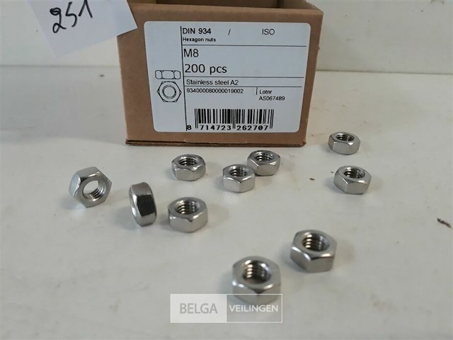 1 x zeskantmoer inox a2 m 8 200 stuks - afbeelding 3 van  3