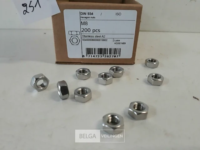 1 x zeskantmoer inox a2 m 8 200 stuks - afbeelding 3 van  3