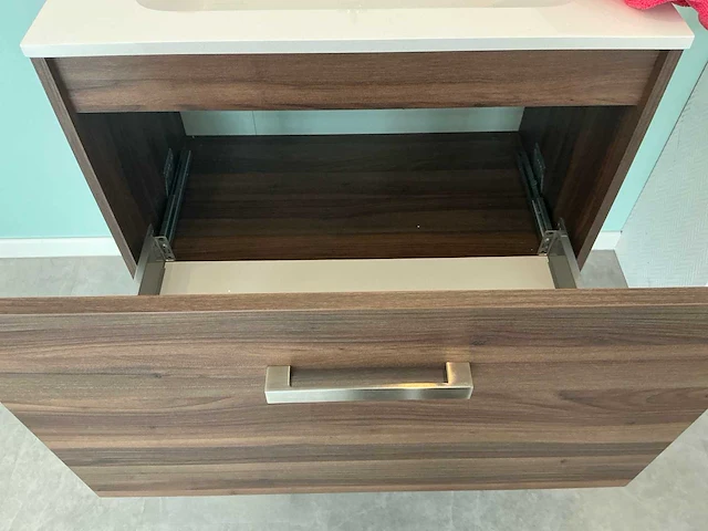 10 badkamermeubel donker houtkleur 80 cm set, toonzaalmodel badkamerkast - afbeelding 4 van  4