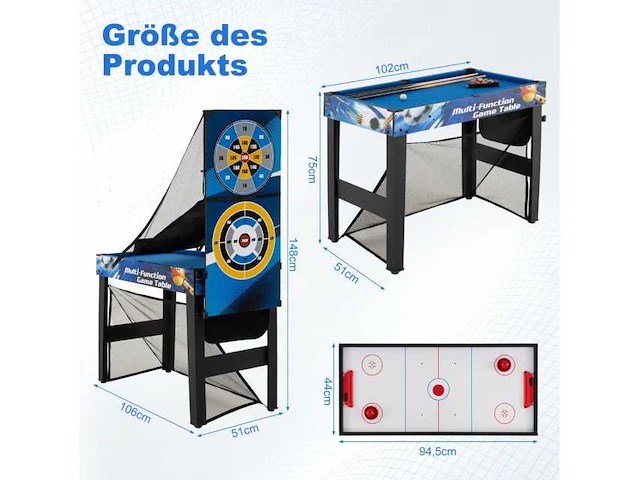 10-in-1 multi-tafel spelset: biljart, hockey, tafeltennis, basketbal, voetbal, schieten, flipperkast, darts - afbeelding 2 van  5