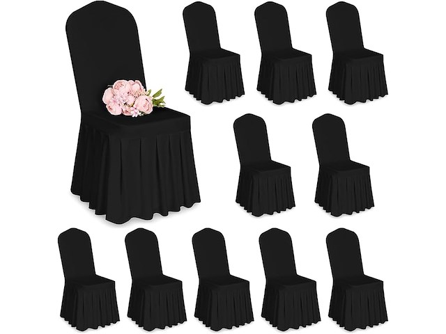10 stuks stoelhoezen zwart polyester spandex - afbeelding 1 van  4
