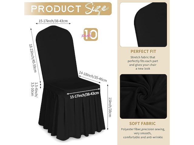 10 stuks stoelhoezen zwart polyester spandex - afbeelding 2 van  4
