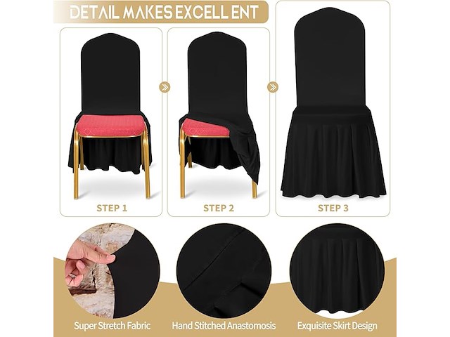 10 stuks stoelhoezen zwart polyester spandex - afbeelding 4 van  4