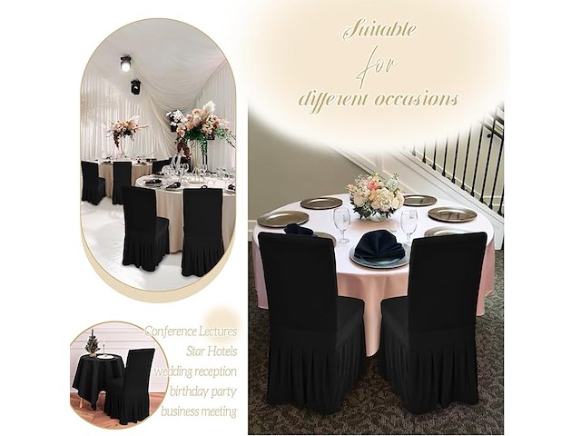 10 stuks stoelhoezen zwart polyester spandex - afbeelding 3 van  4