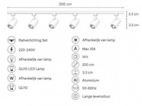10 x 1-fase railverlichting set – 2 meter – wit – inclusief 6 x gu10 railspots - afbeelding 2 van  5