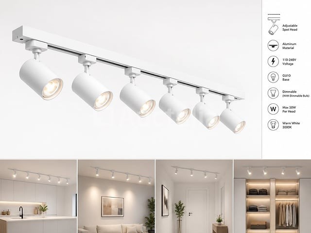 10 x 1-fase railverlichting set – 2 meter – wit – inclusief 6 x gu10 railspots - afbeelding 5 van  5