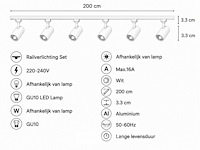 10 x 1-fase railverlichting set – 2 meter – wit – inclusief 6 x gu10 railspots - afbeelding 5 van  6