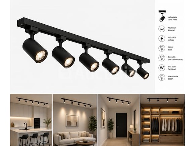 10 x 1-fase railverlichting set – 2 meter – zwart – inclusief 6 x gu10 railspots - afbeelding 4 van  5