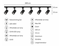 10 x 1-fase railverlichting set – 2 meter – zwart – inclusief 6 x gu10 railspots - afbeelding 4 van  5