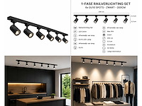 10 x 1-fase railverlichting set – 2 meter – zwart – inclusief 6 x gu10 railspots - afbeelding 5 van  5