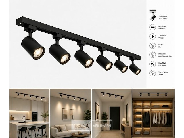 10 x 1-fase railverlichting set – 2 meter – zwart – inclusief 6 x gu10 railspots - afbeelding 1 van  6