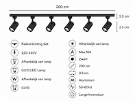 10 x 1-fase railverlichting set – 2 meter – zwart – inclusief 6 x gu10 railspots - afbeelding 4 van  5
