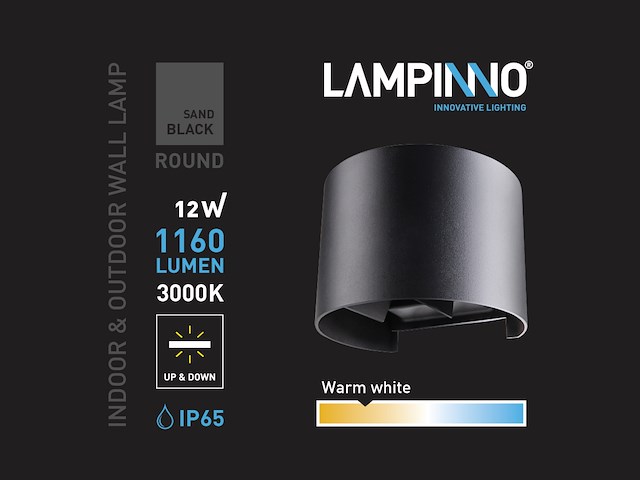 10 x 12w led zwart wandlamp rond duo licht verstelbaar waterdicht - afbeelding 4 van  8