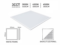 10 x 40w 3 kleur cct 60x60 inbouw backlit led panelen wit - afbeelding 7 van  9