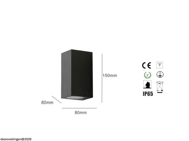 10 x buiten wandlamp – gu10 – rechthoek – dubbele lichtuitgang – ip65 – zwart - afbeelding 5 van  5