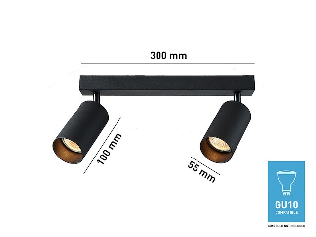 10 x gu10 opbouwspot armatuur dubbel cilinder zand zwart draaibaar - afbeelding 4 van  5