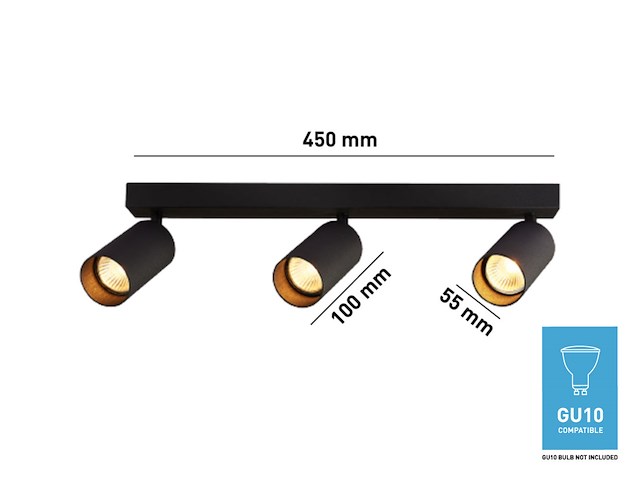 10 x gu10 opbouwspot armatuur triple cilinder zand zwart draaibaar - afbeelding 3 van  3