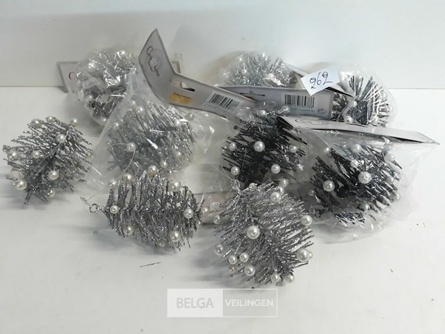 10 x hangdeco zilver/zwart met kralen 10 cm - afbeelding 2 van  3