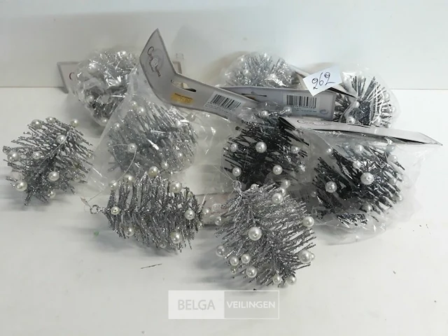 10 x hangdeco zilver/zwart met kralen 10 cm - afbeelding 2 van  3
